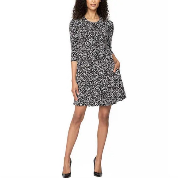 Leota ladies swing black and white printed 3/4 sleeve dress size medium - Picture 1 of 4